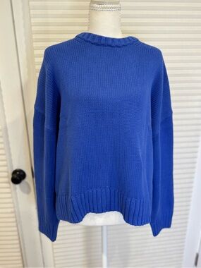 Classic Crewneck 100% Cotton Knit Sweater - Blue
